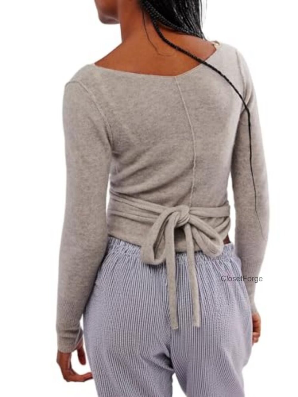 Women Wool Tie Front Crop Cardigan Long Sleeve V-Neck Lightweight Knit Wrap Top